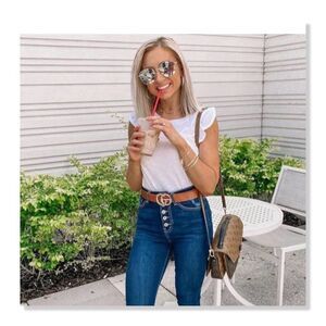 Wasabi + Mint Ruffle Sleeveless Top - size Large in White